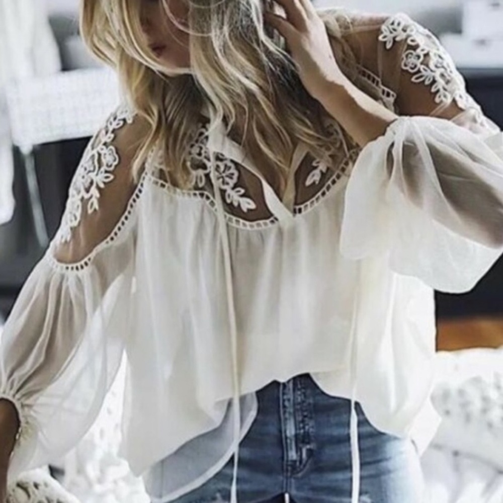 White Chiffon Lace Top